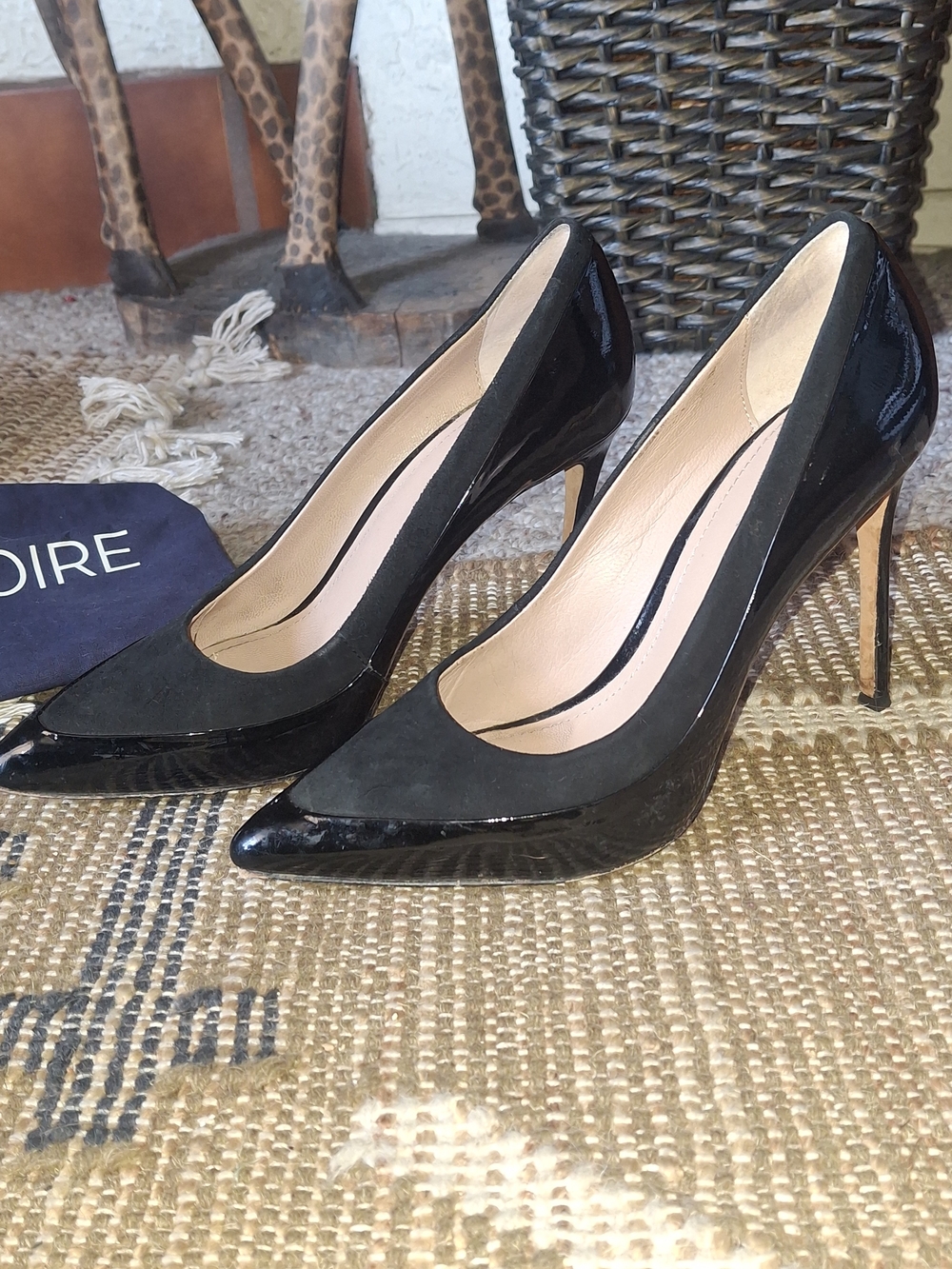Pour La Victoire Black Patent and Suede Pointed-Toe Pumps